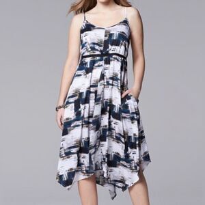 Simply Vera Wang abstract print silky midi dress with pockets size XS NWOT